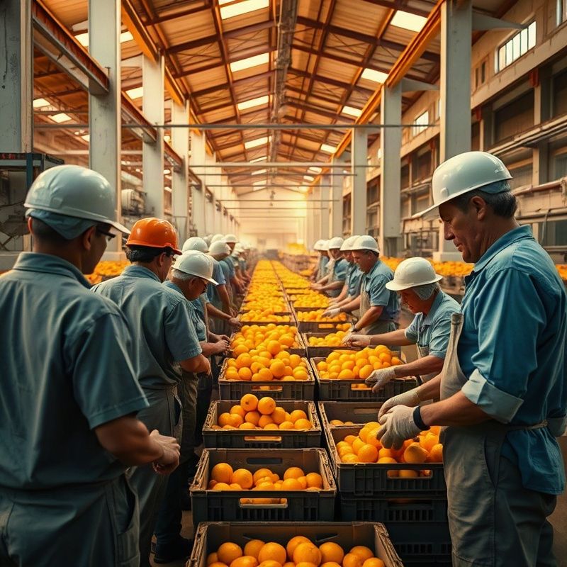Trabajadores en una planta empacadora de cítricos en Salto